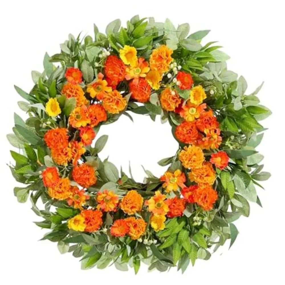 24 Inch Spring Wreaths for Front Door with Carnation Daisies and Eucalyptus